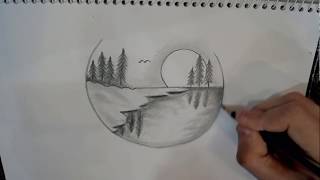 كيفية رسم منظر طبيعي سهل خطوة بخطوة | رسم سهل جدا | Nature scenery drawing for beginners