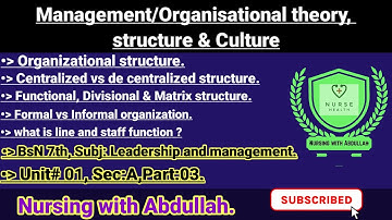 management or organizational theory structure and culture in urdu|Bsn 7th| Unit#1,sec A,Part 3| L&M|