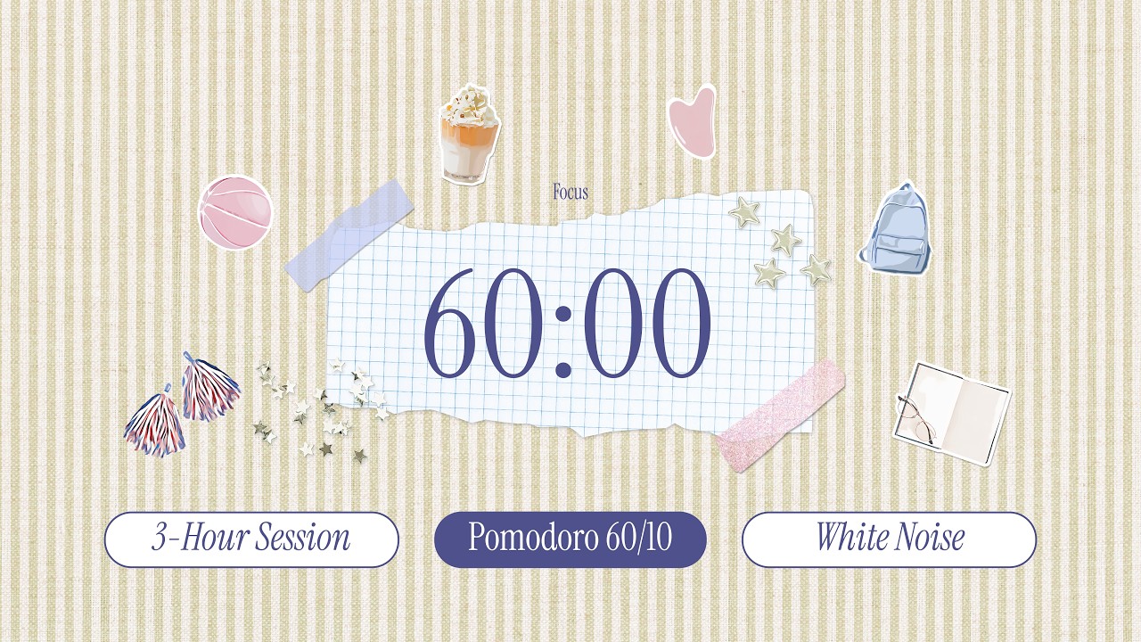 60/10 Pomodoro Timer | Study With Me 3 Hours 🎧 White Noise for Deep ...