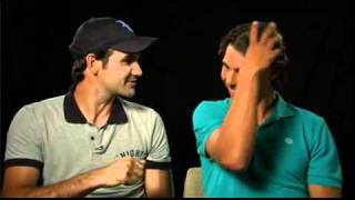 Roger Federer and Rafael Nadal can't stop laughing at a tv spot. Funny!