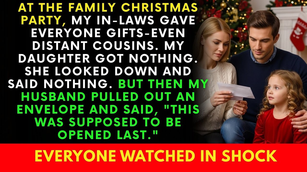 Vid julmiddagen hos min mans familj ropades vartenda barn upp för att få en present, utom min nioåriga dotter. Hon satt på golvet med ett handgjort kort till sin mormor och log så hårt hon kunde....