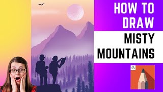 How to draw mountain with Autodesk Sketchbook mobile app in less than 15 mins step by step Tutorial screenshot 2