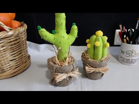 ديكور الصبار بالخيش المسترجع والجوخ. Felt& burlup cactus DIY