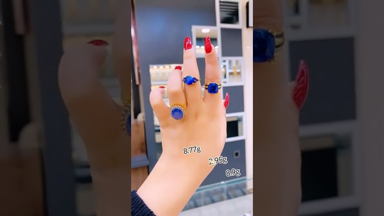 gold neelam rings designs |  royal blue sapphire 