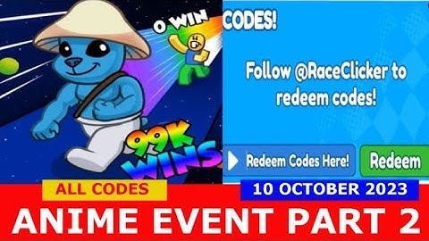 *ALL CODES WORK* [ANIME EVENT PART 2] Race Clicker ROBLOX | OCTOBER 10, 2023