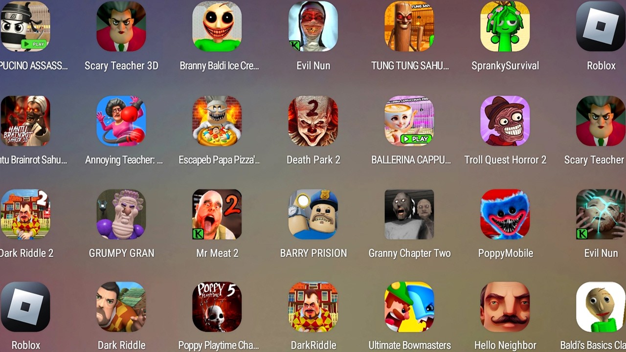 Roblox,Escape Papa Pizza's Pizzeria,Poppy Playtime Chapter Chapter 5,Dark Riddle,Granny Chapter Two
