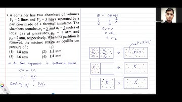 A container has two chambers of volume V1=2 litres and V2=3 litres separated by a partition made ...