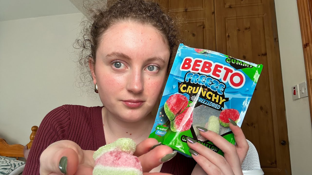 ASMR Eating freeze dried watermelon candy - YouTube