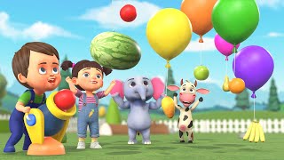 Fruit Names with Farm Animals for Kids and Toddlers - COLOR BALLOONS POPPING GAME with ANIMALS