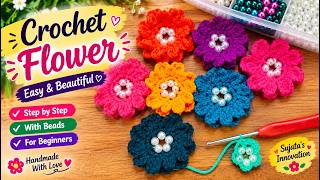🌸 How to Crochet a Beautiful Flower with Pearls | Beginner-Friendly Tutorial