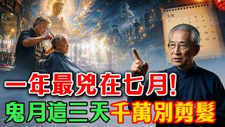 一年最兇在七月，鬼月這三天千萬不要去剪頭髮！選在這三個「黃金吉日」剪髮最招財！#農曆七月禁忌 #佛學智慧 #易經命理 #提升福報 #晚年福報 #佛學 #佛法 #因果