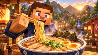 STEVE COOKS GIANT RAMEN IN JAPAN! 🍜 Cozy Mountain Town  Minecraft Cooking ASMR