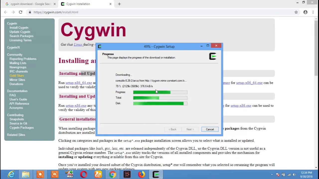 Install cygwin (terminal) linux environment on windows