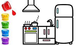 How To Draw A Kitchen Easy Drawing And Coloring For Kids