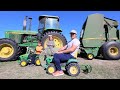 Playing with kids tractors and real tractors on the farm compilation  tractors for kids