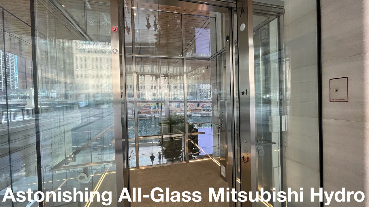 (EPIC MOTOR) Astonishing All-Glass Mitsubishi Hydraulic Elevator @ Apple Store in Chicago, IL