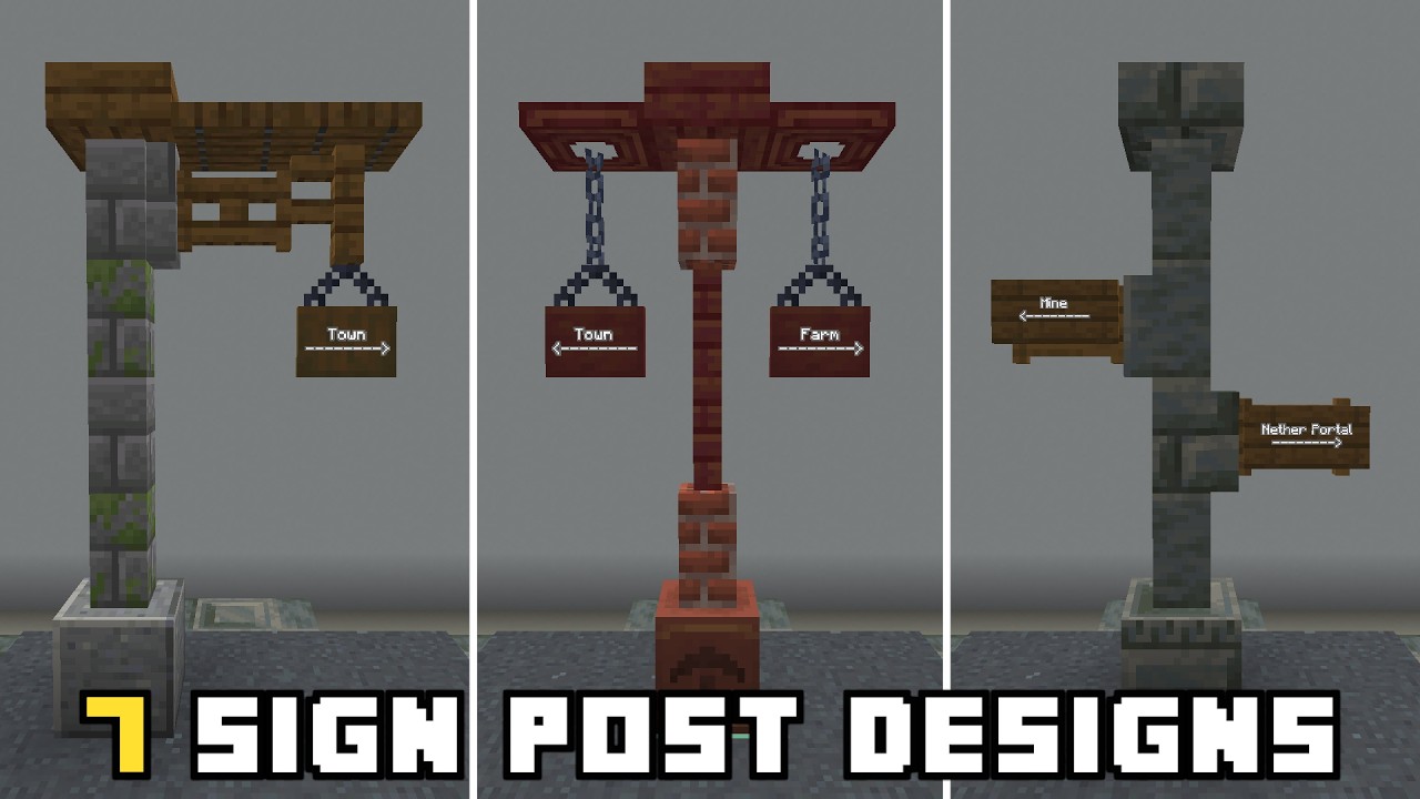 Minecraft | 7 Sign Post Designs | Tutorial - YouTube