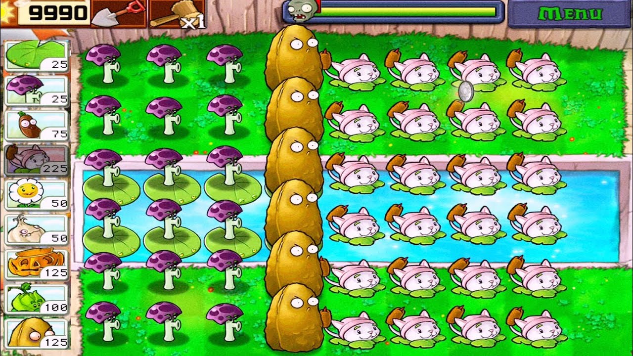 Plants vs Zombies • Scaredy shroom + Cattail vs All Out Zombies • Last Stand Endless • Walkthrough