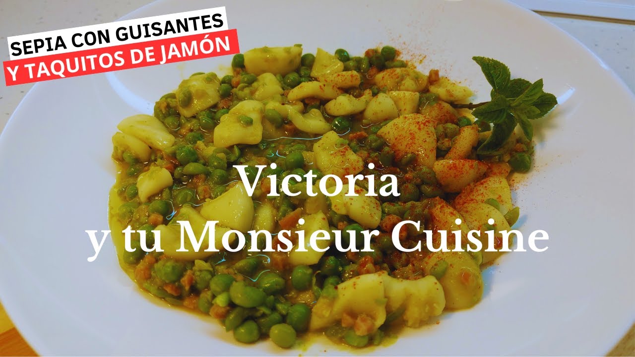 SEPIA CON GUISANTES Y TAQUITOS DE JAMÓN😋en Monsieur Cuisine y Thermomix
