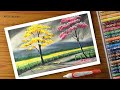 Landscape Drawing With Oil Pastel Nature Greenry