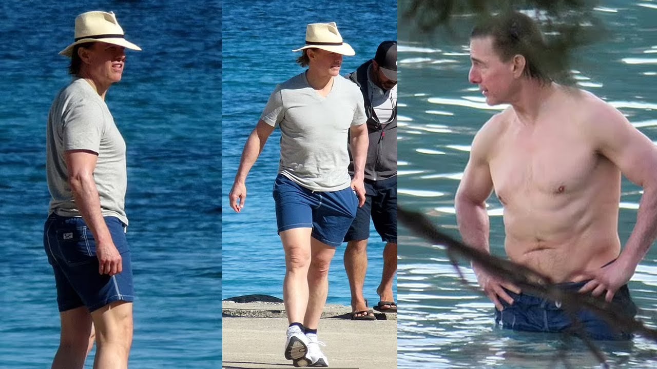 Tom Cruise shows off his shirtless physique in swimming trunks in ...