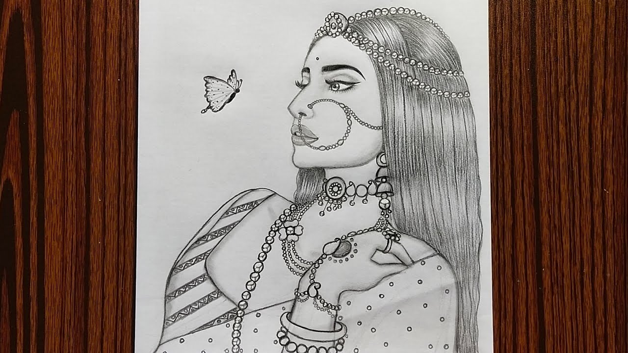 Beautiful traditional girl with butterfly 😍 #reels #drawing #art