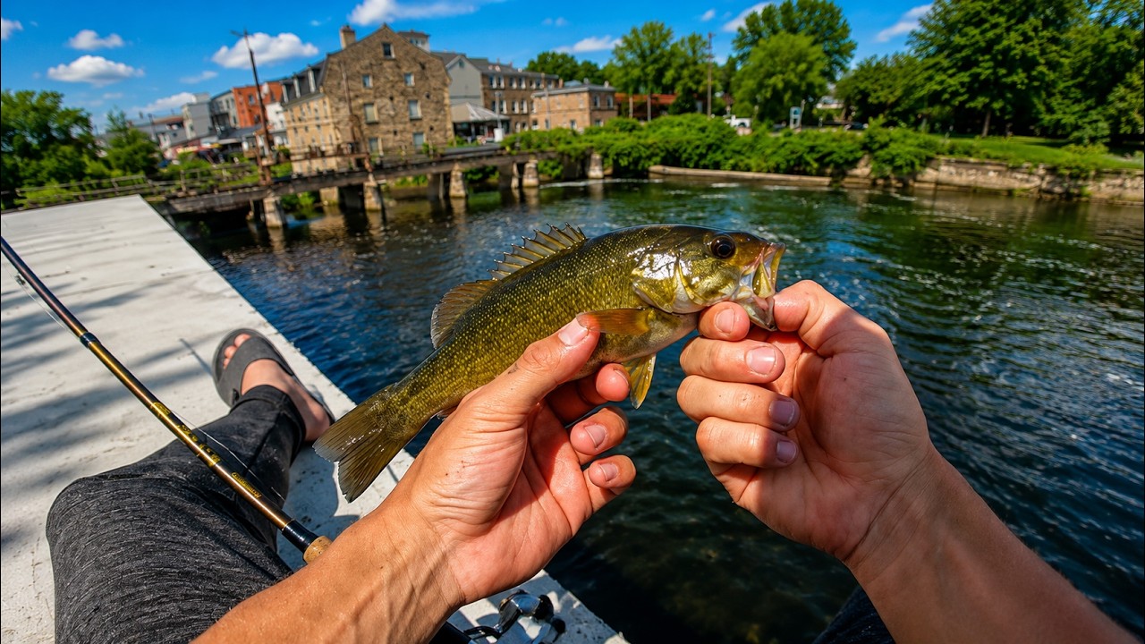 SMALLMOUTH BASS Fishing in Smiths Falls! (Bank Fishing /roof Action)