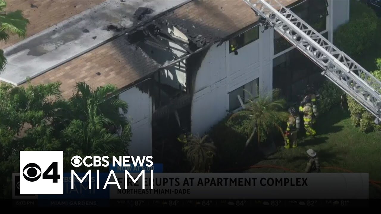 Fire erupts at Northeast Miami-Dade apartment complex - YouTube