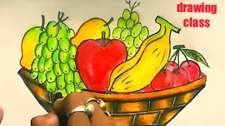 Fruit Basket Drawing easy step by step || How to Draw a basket of Fruit screenshot 5