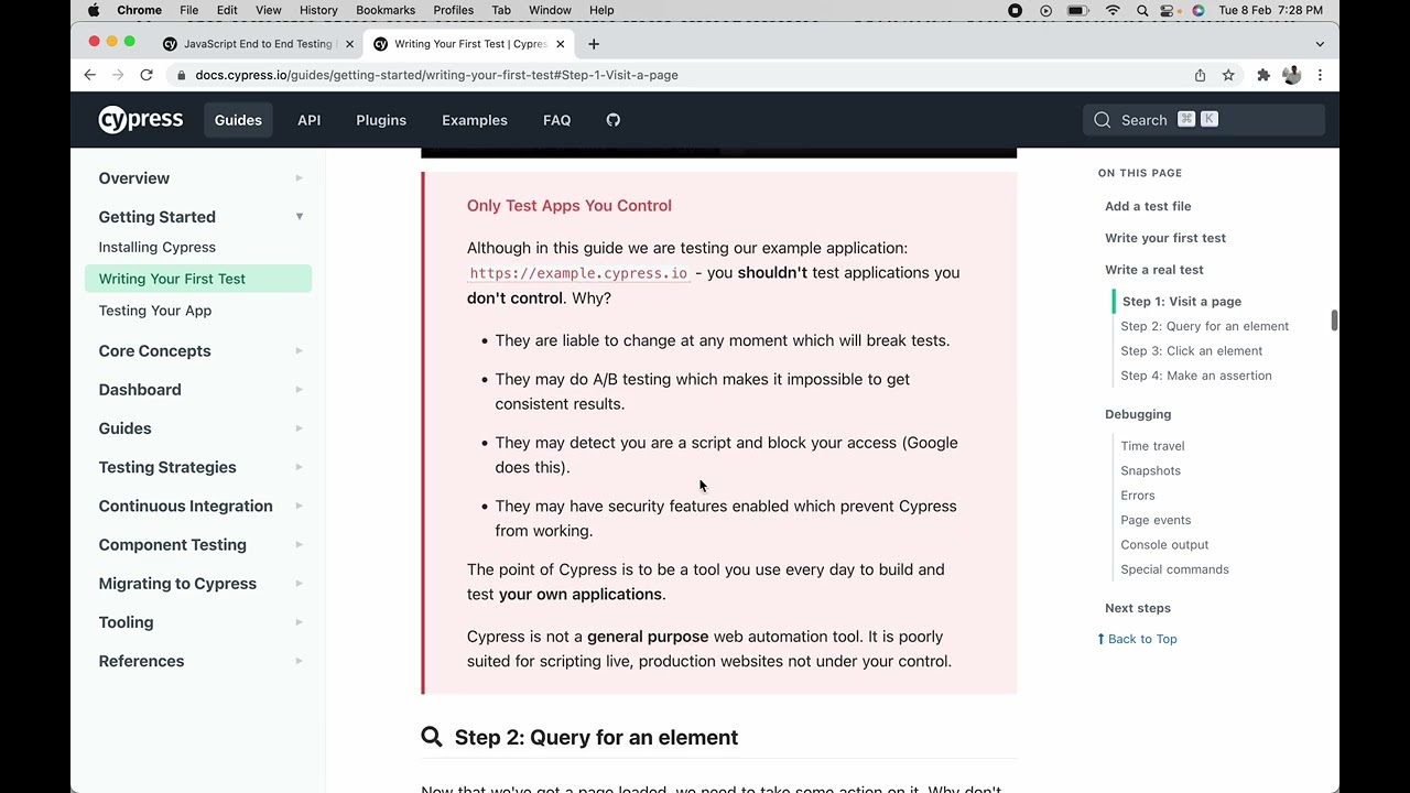Cypress - a testing tool, official documentation