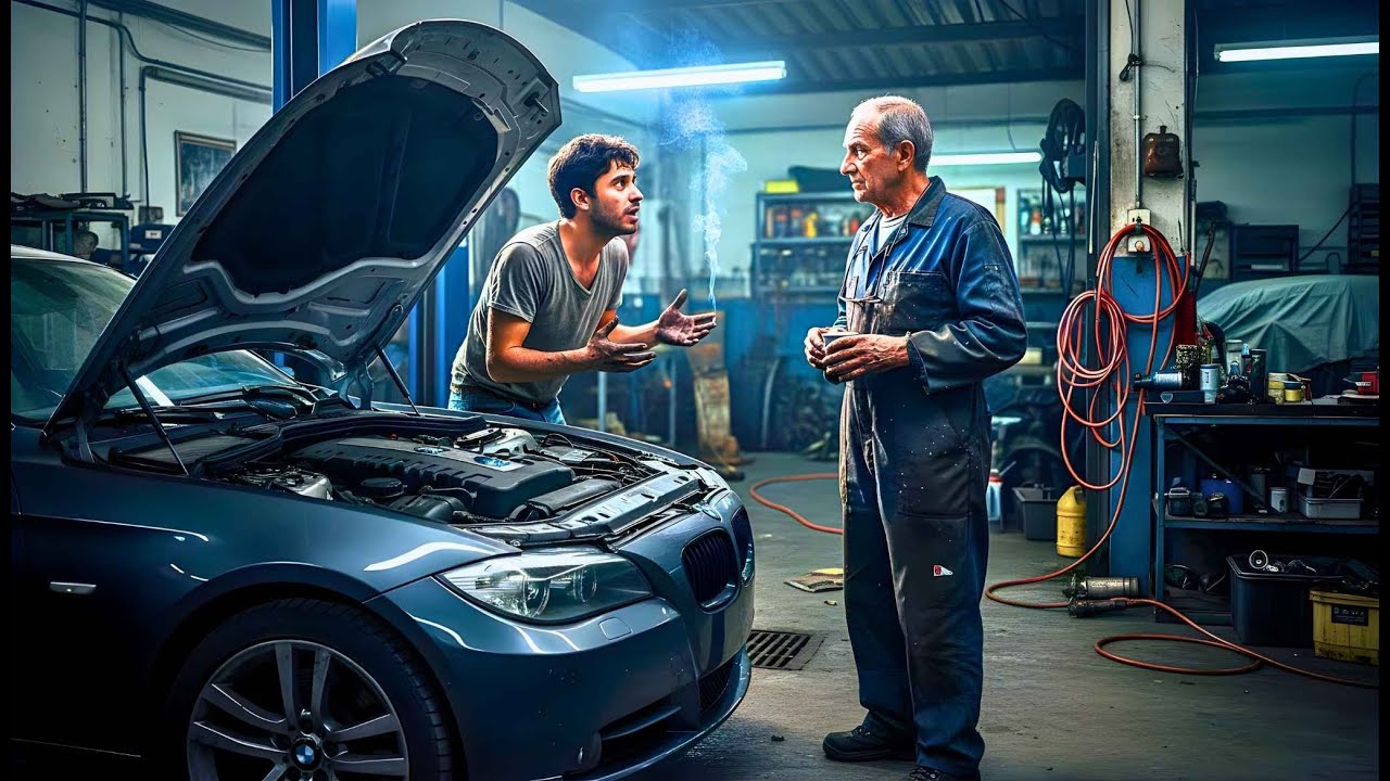 “Ayúdame a arreglar este coche… si no, me despedirán”, dijo el joven mecánico al viejo mecánico.
