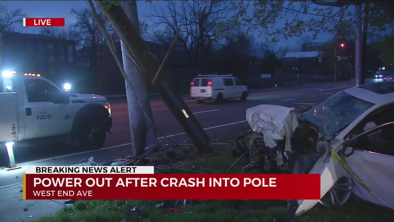 Hundreds lose power after car crashes into pole - YouTube