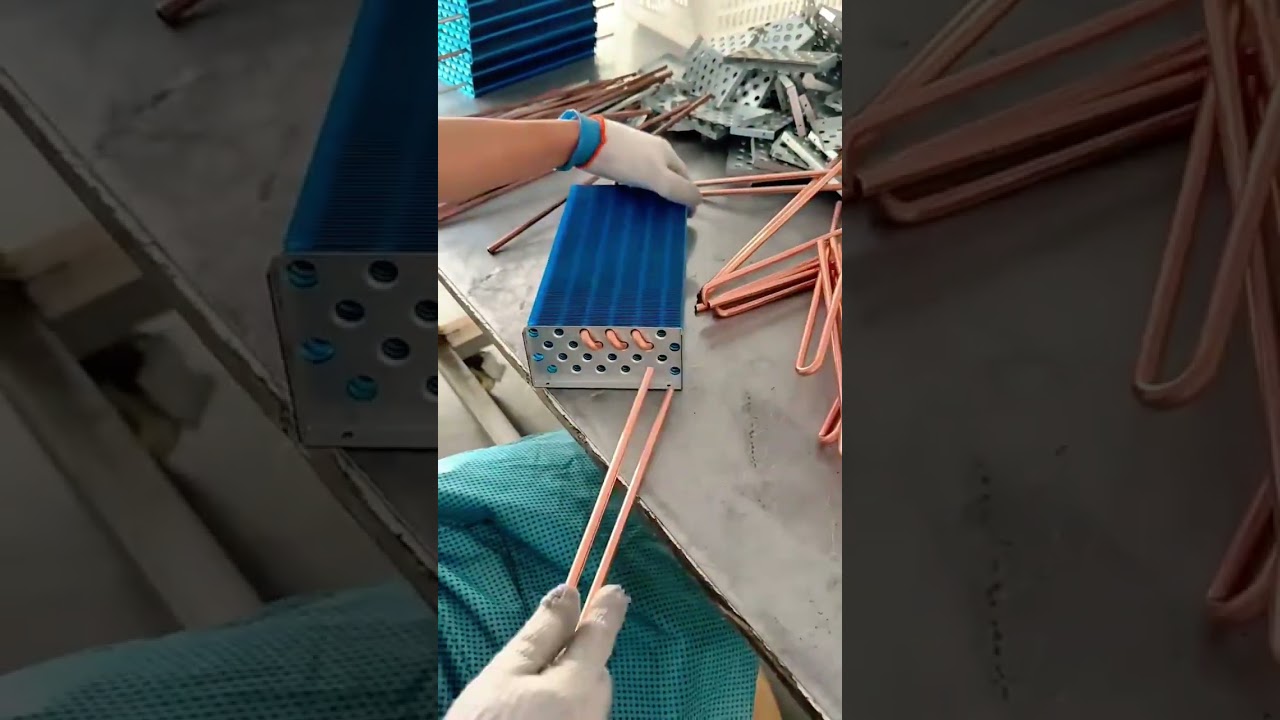 Watch Assembling copper heat pipes into blue aluminum cooling fins for efficient thermal heat exchanger on YouTube Watch Assembling copper heat pipes into blue aluminum cooling fins for efficient thermal heat exchanger on YouTube