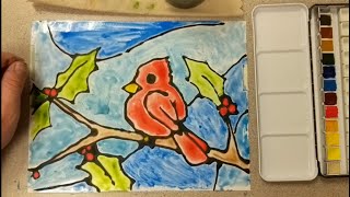 Turn any drawing into a faux stained glass piece. All ages. Black Glue and Watercolour paint!