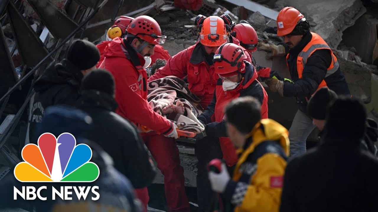Rescue teams dig through piles of rubble after two earthquakes in Turkey and Syria