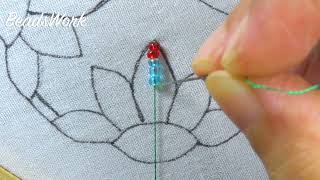 beaded hand embroidery design for dress/cushion cover, easy asmar beads work embroidery tutorial