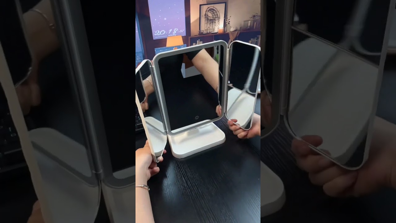 Folding LED Makeup Mirror With 3-Tone Lights Magnifying Mirror