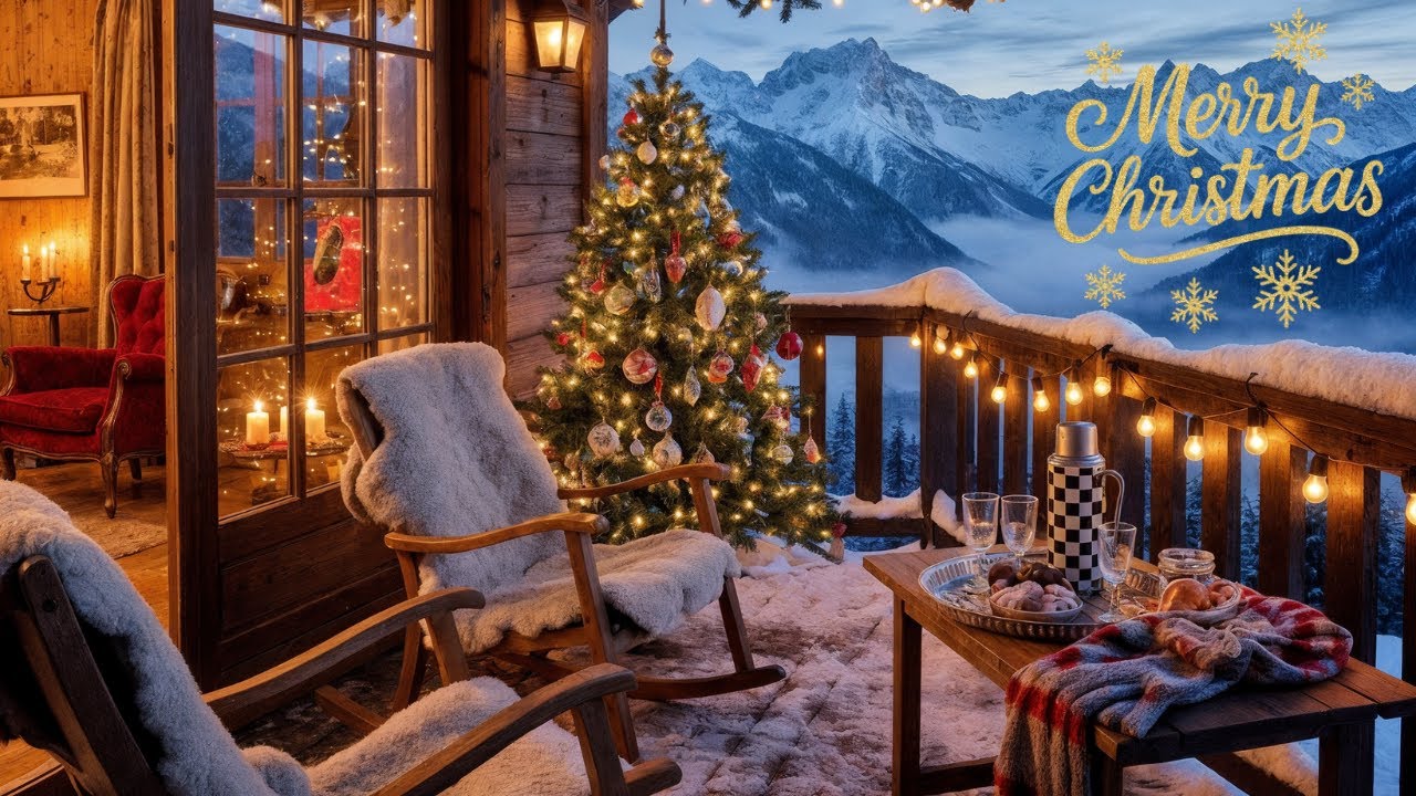 🎵 Smooth Holiday Jazz ✨❄️ Cozy Mountain Cabin Veranda & Winter Vibes for Relaxation