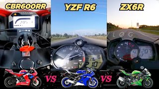 Honda CBR600RR 🆚️ Yamaha YZF R6 🆚️ Kawasaki ZX6R | Top Speed Attempt 🔥#r6 #zx6r #cbr600rr Resimi