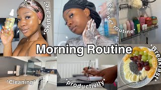 REALISTIC MORNING ROUTINE | Skincare +Body care | Cleaning | productivity 🫧