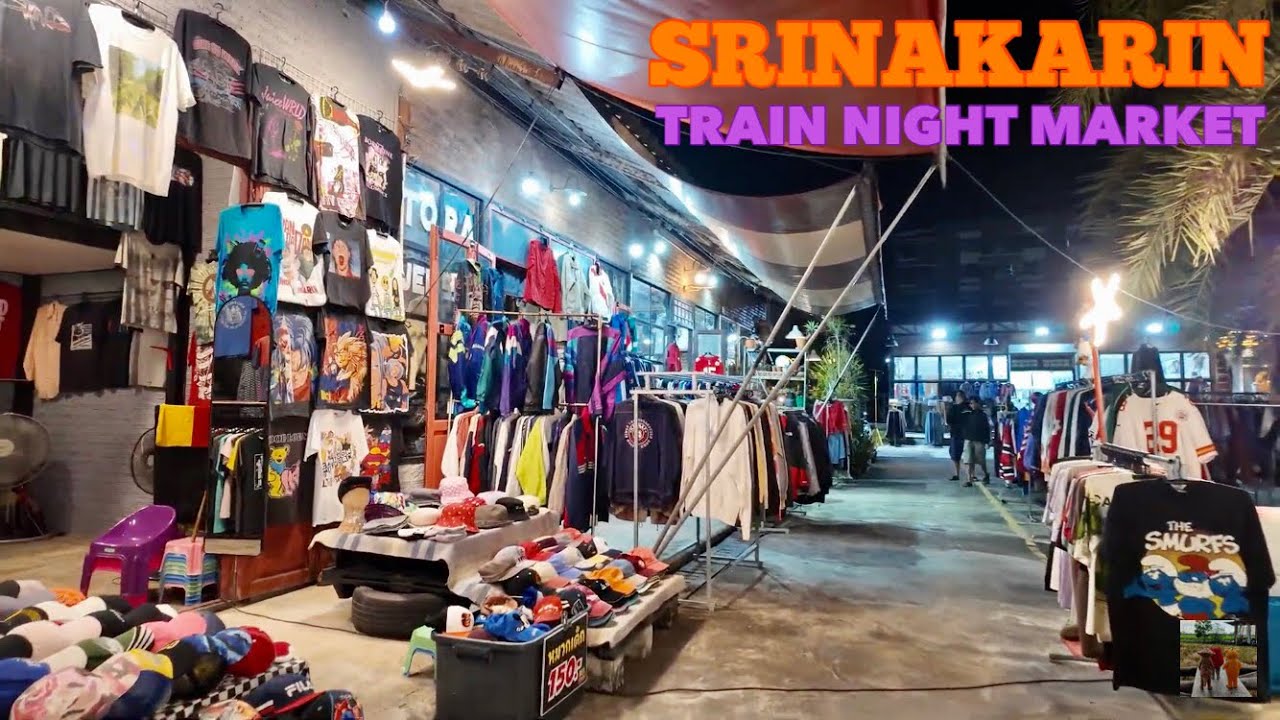 Исследование зоны винтажной одежды на ночном рынке поездов Сринакарин — Бангкок —