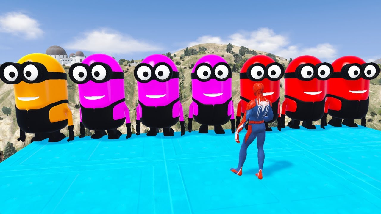 GTA 5 Epic Ragdolls RED SPIDERMAN VS RED MINION VS GREEN MINIONEuphoria Physics & Funny Fails 9