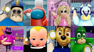 All Games BARRY PRISON RUN Roblox Among Us Barbie Bluey Poppy Playtime Boss Baby Pj Masks Paw Patrol