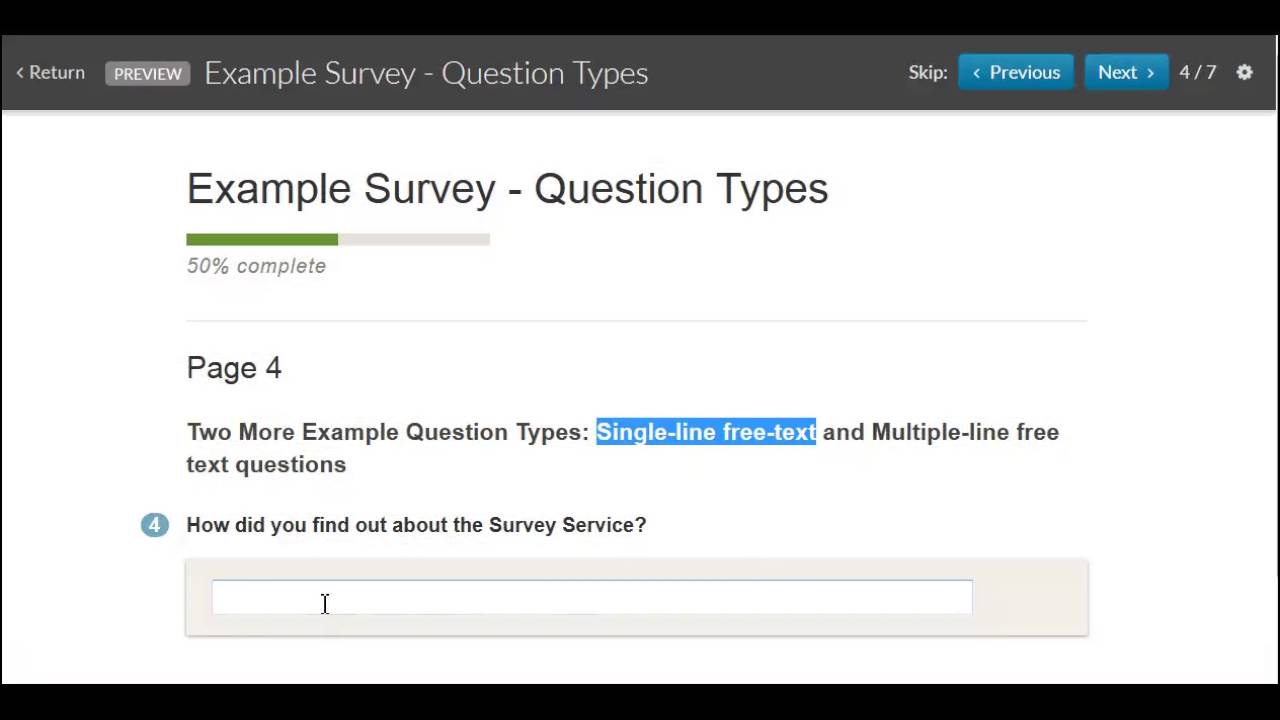 Example single line free text question - YouTube