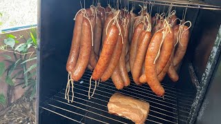 Smoking a delicious sausage containing cabbage