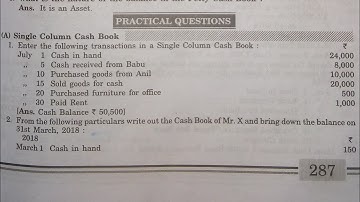 Sol. of ques no. 1,2,3,4,5 & 6 of Subsidiary Book (1): Cash Book of class 11,Dr.SK Singh Accounts