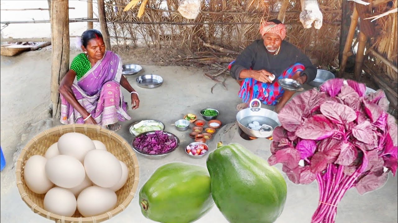 Papaya Egg Curry and Lal Shak Vaji: A Culinary Journey with an Elderly Santali Couple