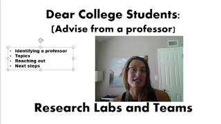 Dear College Students: Getting involved with research