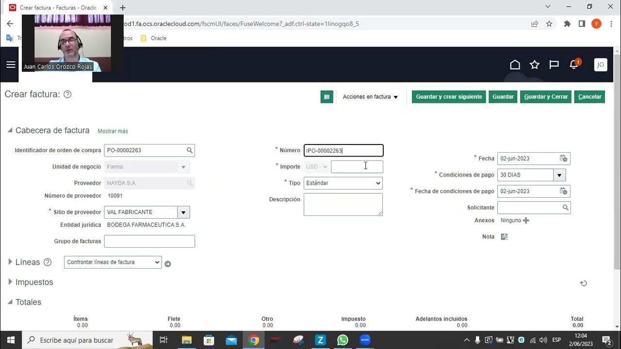 Oracle fusion cloud erp como registrar factura de proveedor youtube
