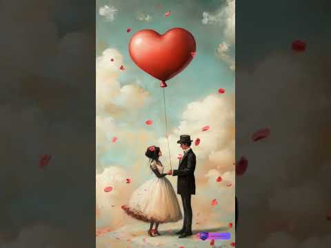 Bound by Love 🎈💞 A dreamlike, surreal oil painting portraying a young couple gently holding a
